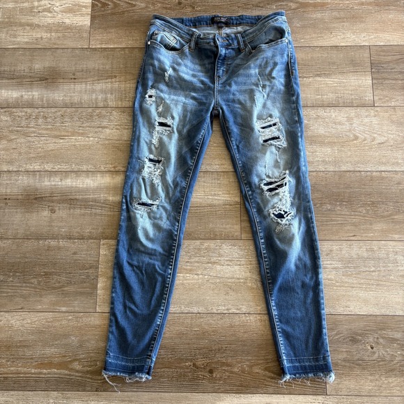 Judy Blue Denim - Judy Blue Skinny Jeans Women 13/31 Blue Distressed Raw Hem Mid Rise JB8240MD